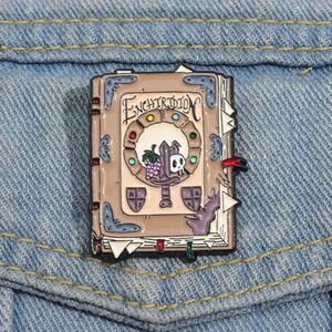 Enchiridion enamel pin book Greek philosophy pink bag backpack skull purple